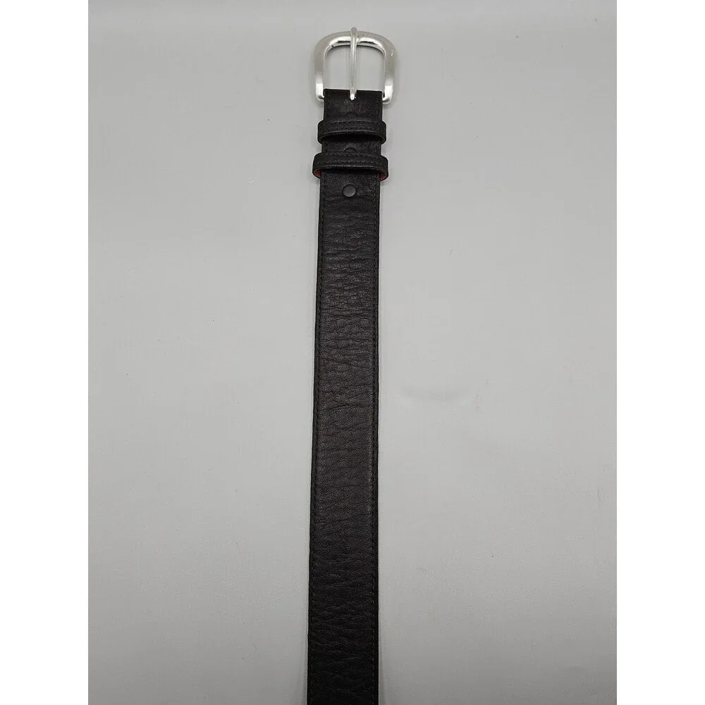 Elk Skin Black Leather Belt Size 42 USA Handmade Silver Brass Buckle 1.5